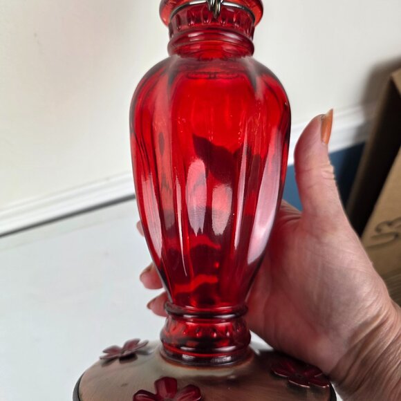 Red Flashed Glass Daisy Vase Hummingbird Feeder 9" - Picture 4 of 7